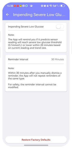 EverCheck CGM app glucose event prediction screen